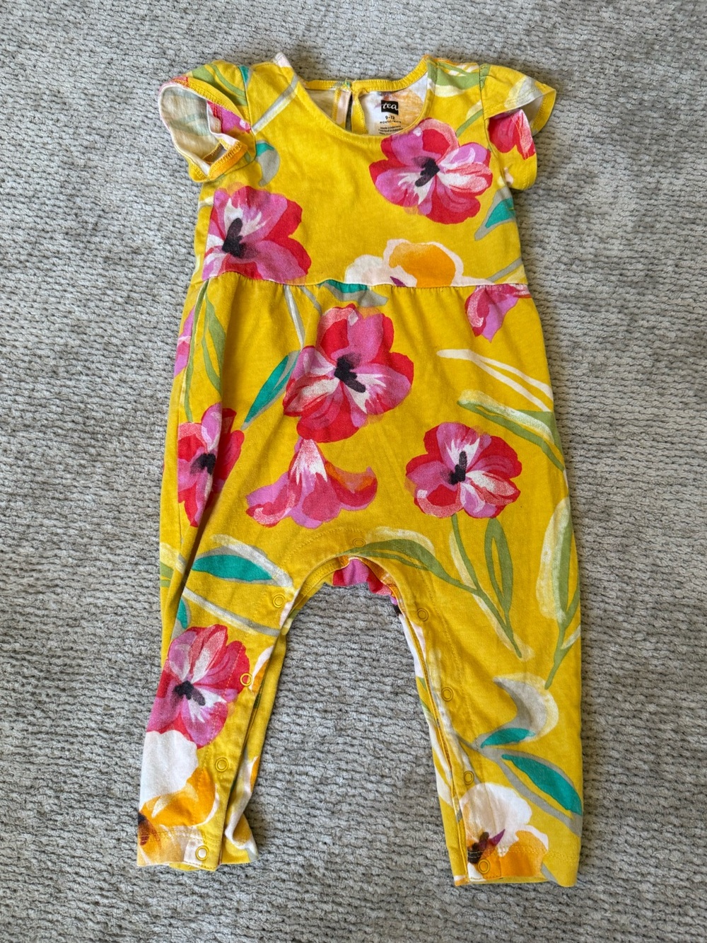 Tea Collection Floral Romper Jumpsuit 9–12 Months Yellow 100%‎ Cotton